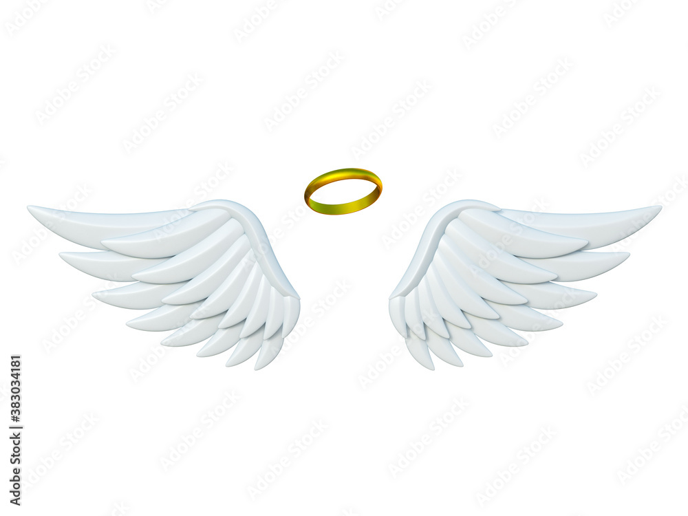 Golden Halos Rendering Angel wings and golden halo 3d rendering Stock Illustration | Adobe Stock