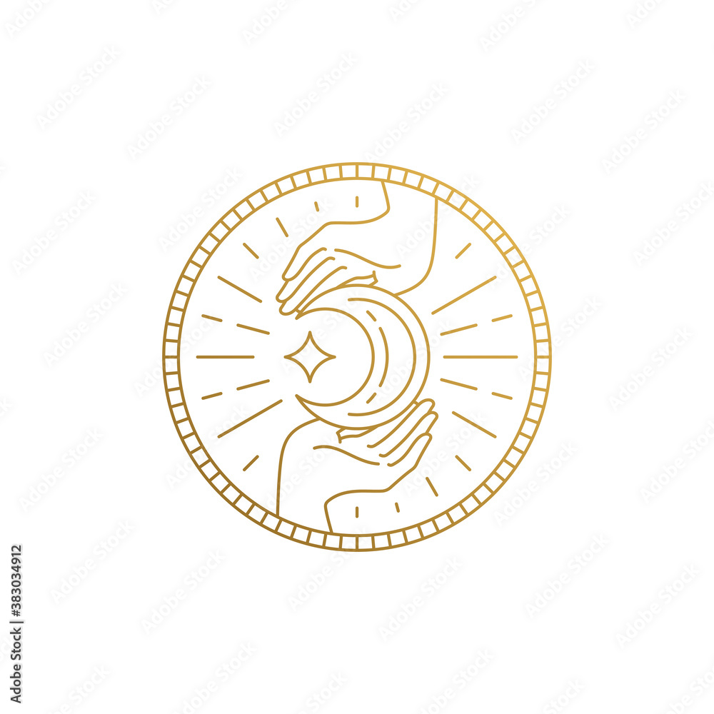 Linear design of hands with star and moon hand drawn with thin lines Linear design of hands with star and moon hand drawn with thin lines