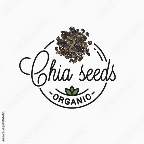 Chia seeds logo. Round linear of chia superfood