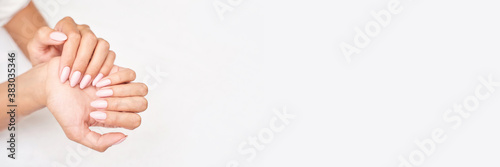 Fotografia, Obraz Classic pink wedding nail manicure on white backdrop