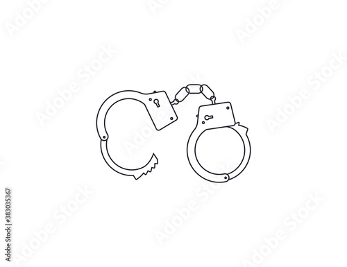 Handcuffs, open, outline icon on white background. Vector.