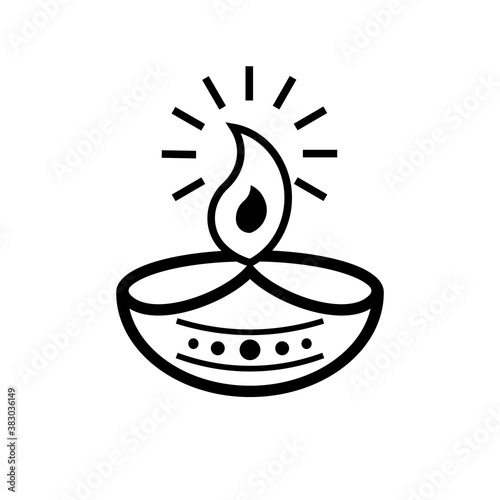 Diwali diva simple line icon. Clipart image isolated on white background.