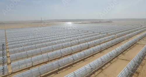 Drone shot of Solar Panels farm. Solar Panels Aerial Flight Renewable Energy