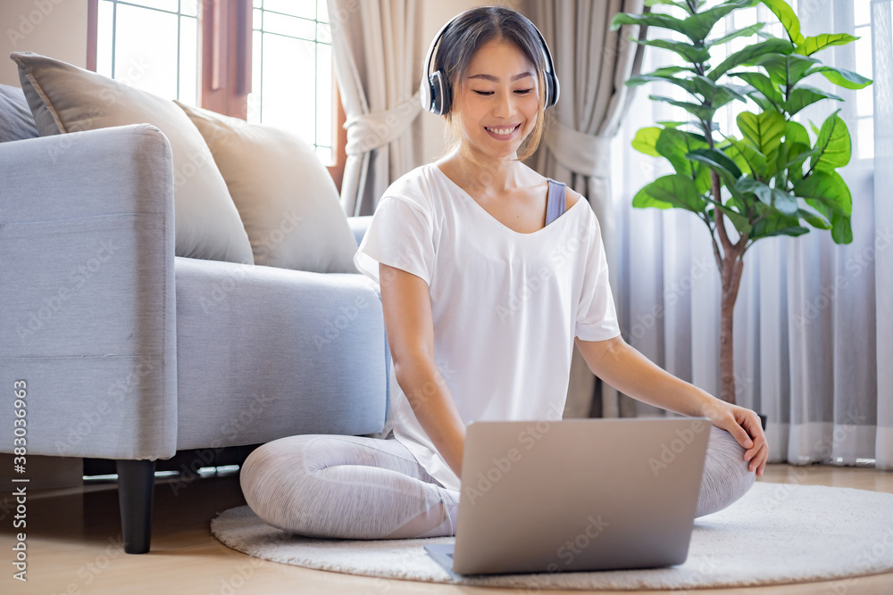 Woman relaxing while use laptop at home. Woman relaxing while use laptop at home.