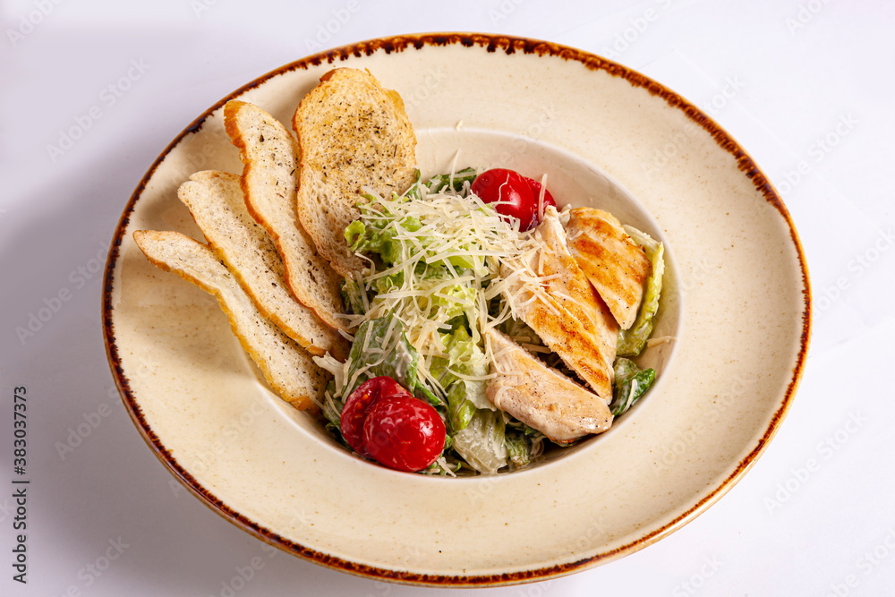 Caesar salad in a beautiful plate