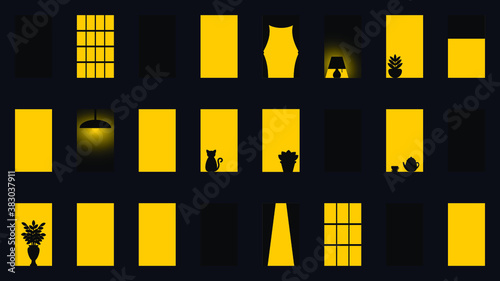 Vector night city windows