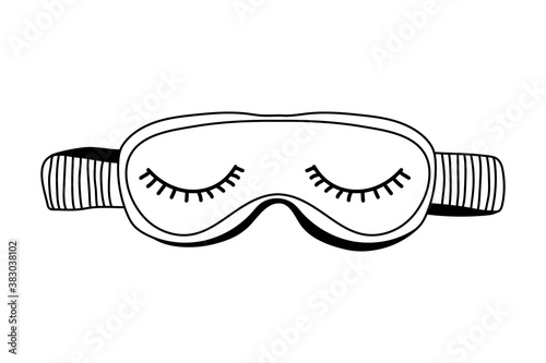 Cartoon doodle sleeping mask with close eyes icon. Vector hand drawn stock illustration isolated on white background. 