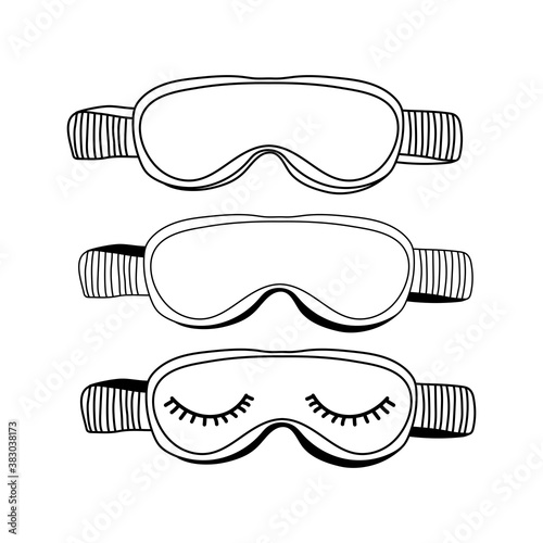 Set of cartoon doodle sleeping mask icon. Vector hand drawn stock illustration isolated on white background. 