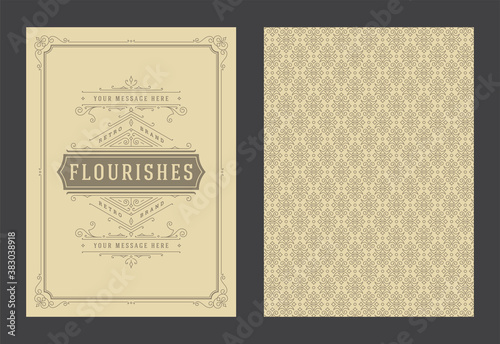 Vintage ornament greeting card calligraphic ornate swirls and vignettes frame design vector template