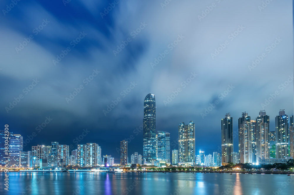 Night scenery of skyline and harbor of downtown district of Hong Kong city Night scenery of skyline and harbor of downtown district of Hong Kong city