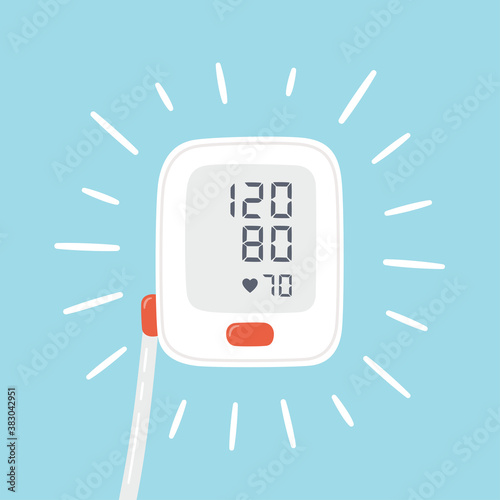 Medical tonometer and optimal blood pressure. Electronic blood pressure monitor. Digital sphygmomanometer. Vector illustration