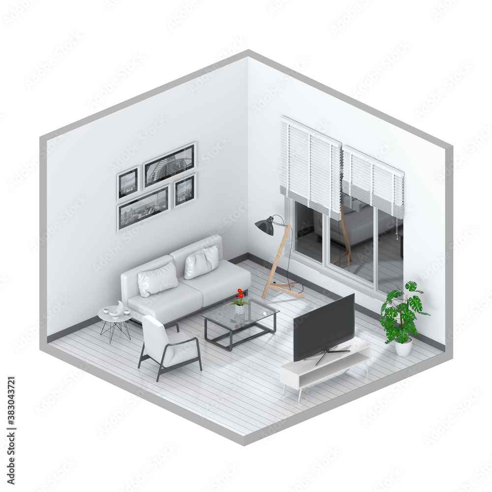 minimalist interior living room with Smart TV. 3D render minimalist interior living room with Smart TV. 3D render