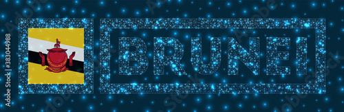 Brunei badge. Flag of Brunei in glowing network geometric style. Cool vector illustration.