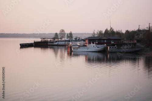 Marina with boats at sunset © Елена Осокина