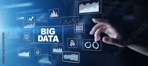 Big data analysis, business intelligence, technology solutions concept on virtual screen.
