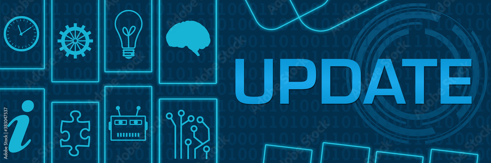 Fototapeta premium Update Blue Neon Technology Shapes Horizontal 