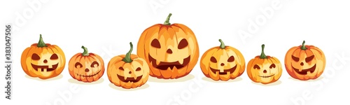 Watercolor pumpkins. Jack O’Lantern. Vector illustration in watercolor painting style. Background for Halloween party.