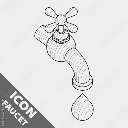 Dripping water faucet. Isometry 3D line vector icon.