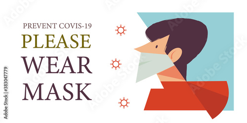 Please put on your mask. Vector poster encouraging people to wear masks during the coronavirus pandemic.