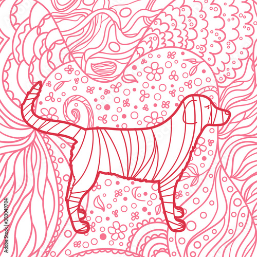 Square pattern. Hand drawn dog. Design for spiritual relaxation for adults. Print for design