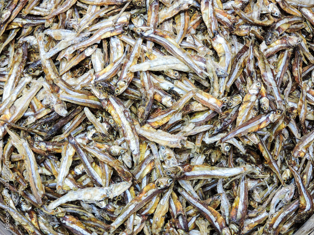 close up of dried fishes