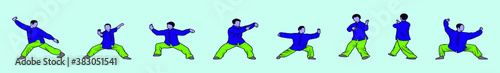 set of asian martial arts cartoon icon design template with various models. vector illustration isolated on blue background