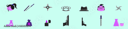 set of Japan yakuza or assassin cartoon icon design template with various model. samurai, knife and more vector illustration