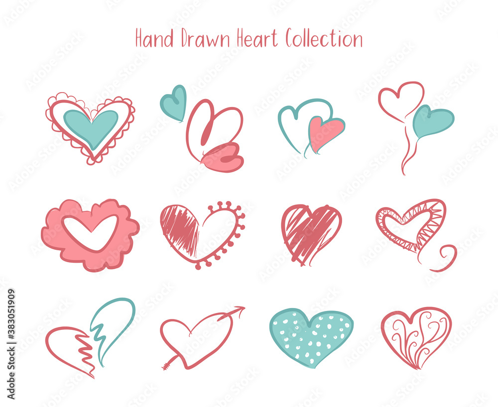 Hand Drawn Heart Collection. love hand drawn flat vector. love icon illustration