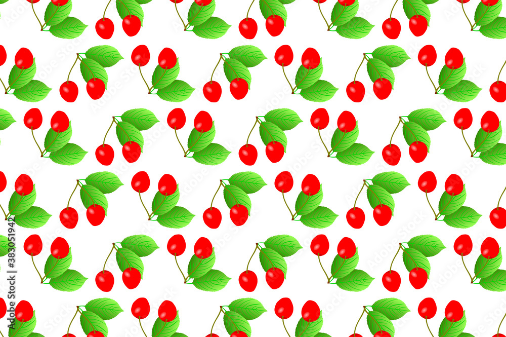 Red cherry on white background - vector pattern Red cherry on white background - vector pattern
