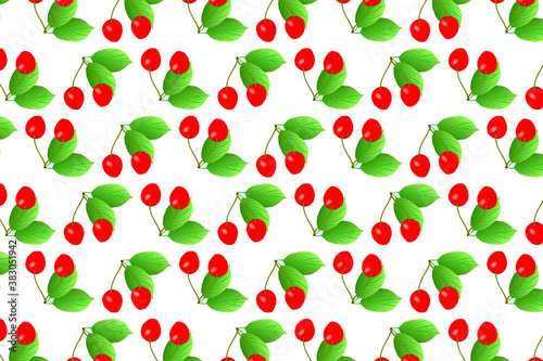 Red cherry on white background - vector pattern