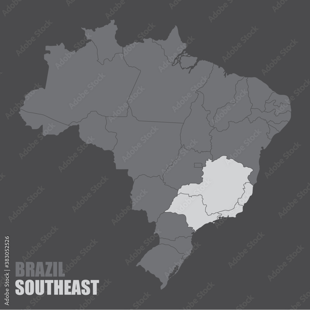 The Brazil map with the highlighted Southeast Region