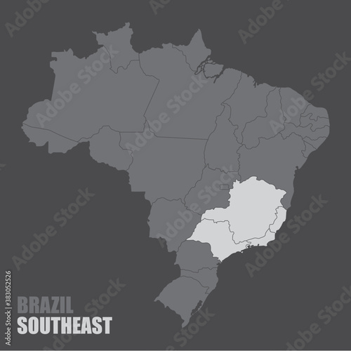 The Brazil map with the highlighted Southeast Region