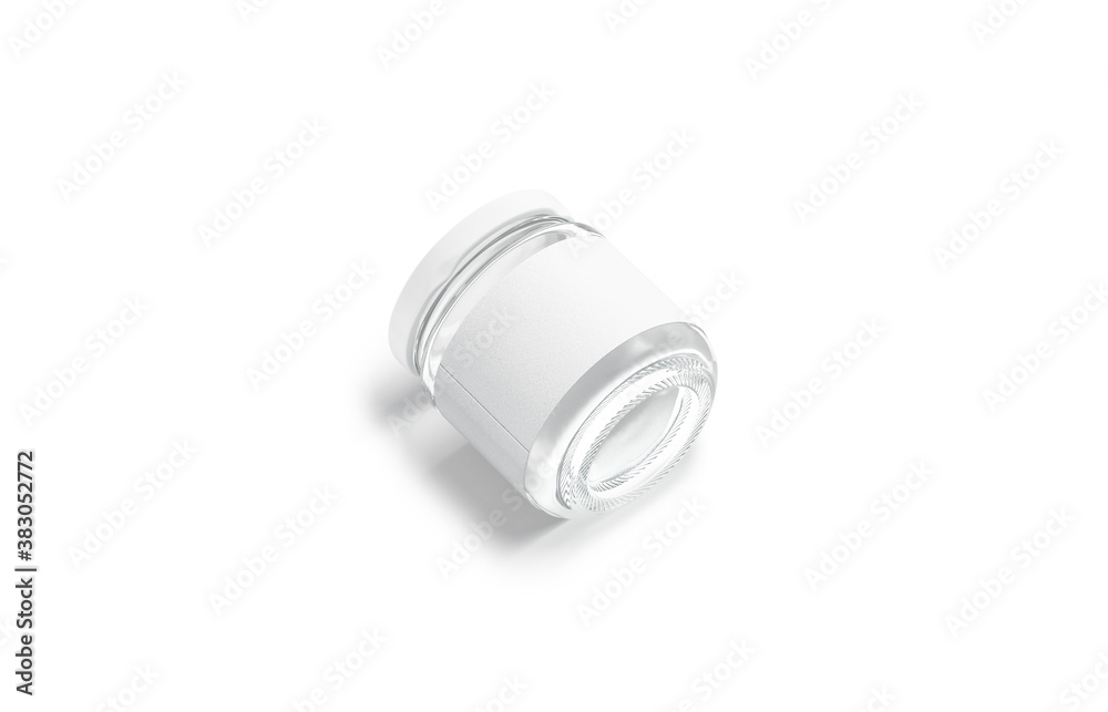 Blank small glass jar with white label mockup lying, isolated Blank small glass jar with white label mockup lying, isolated