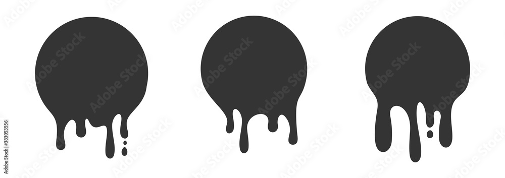 Paint drip stickers icon, circle with melt liquid drop, graffiti paint ...