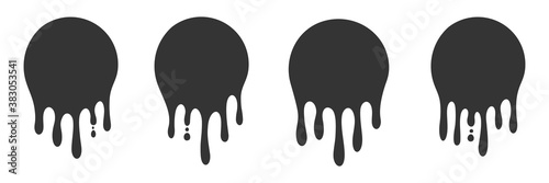 Paint drip stickers icon, circle with melt liquid drop,  graffiti paint drip blobs. vector illustration