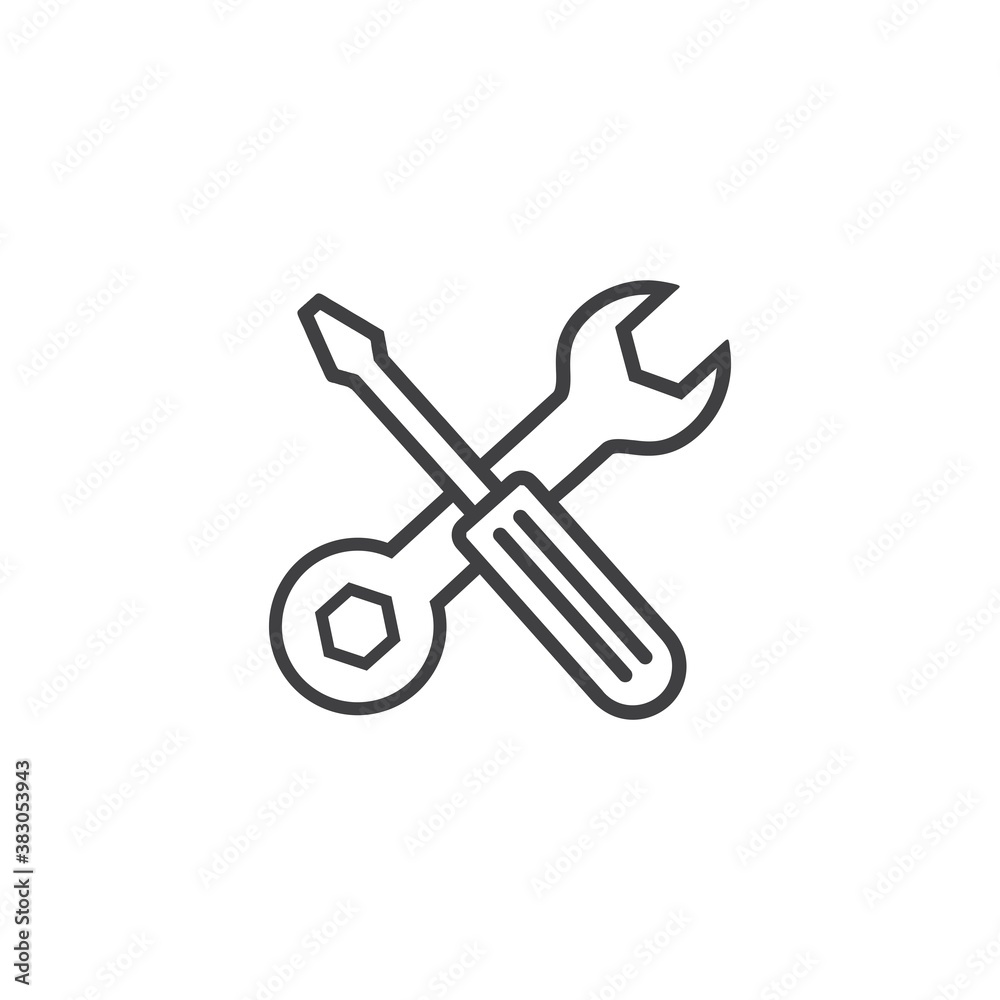 wrench and screwdriver icon in line style isolated on white background. vector Illustration. wrench and screwdriver icon in line style isolated on white background. vector Illustration.