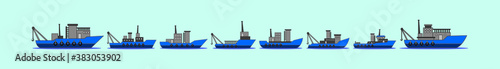 Set of boat cartoon icon design template with various models. vector illustration isolated on blue background