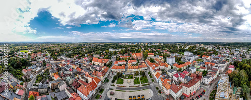 panorama na Wodzisław Śląski, stare miasto i rynek z lotu ptaka