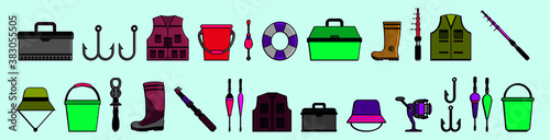 set of fishing icon cartoon icon design template with various models. vector illustration isolated on blue background