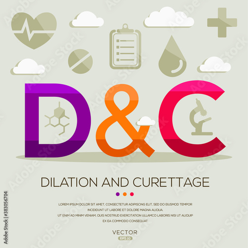 D&C mean (dilation and curettage) medical acronyms ,letters and icons ,Vector illustration.		