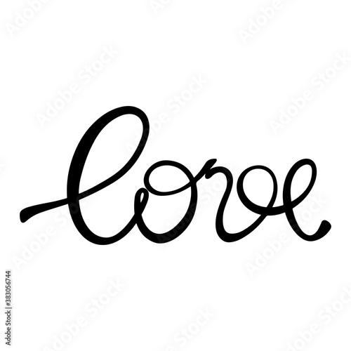 Love word hand drawing lettering illustration. Black quote isolated on white background. © lanastace