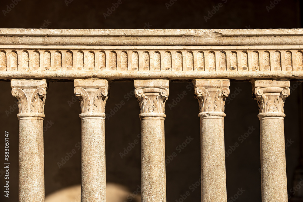 Fototapeta premium Close-up of an ancient marble balustrade in Verona downtown (Piazza dei Signori), UNESCO world heritage site, Veneto, Italy, Europe.