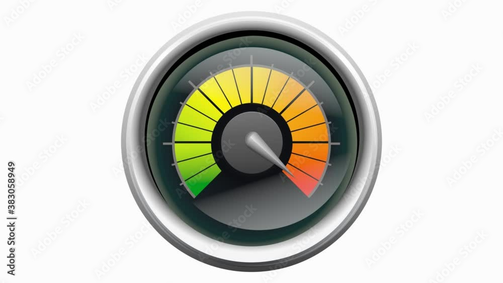 Animation d'un jauge avec déplacement de l'aiguille dans la zone rouge (fond blanc, transparence et couche alpha)