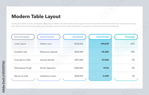 Simple business table layout. Flat design, easy to use for your website or presentation.