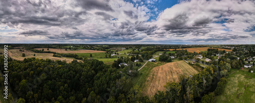 Fototapeta Naklejka Na Ścianę i Meble -  Aerial view of agriculture fields surrounding Salt River bend near Harrodsburg, Kentucky 