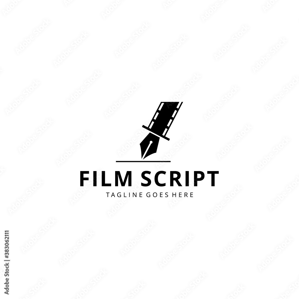Illustration modern pen sign connect with film reel logo design icon template
