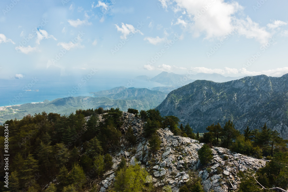 Viewpoint from the top of Tahtali mountain at Olympos national park in Turkey