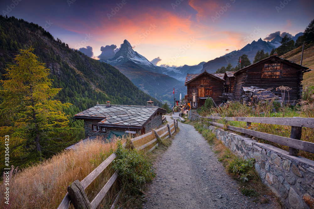 Matterhorn, Swiss Alps. Landscape image of Swiss Alps with the Matterhorn during beautiful autumn sunset.