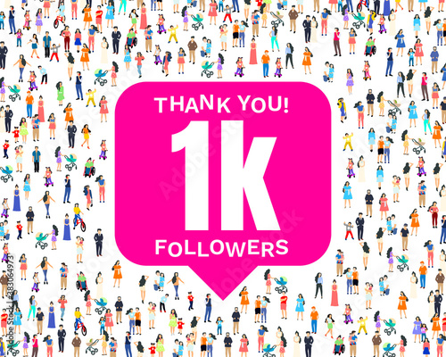 Thank you followers peoples, 1k online social group, happy banner celebrate, Vector