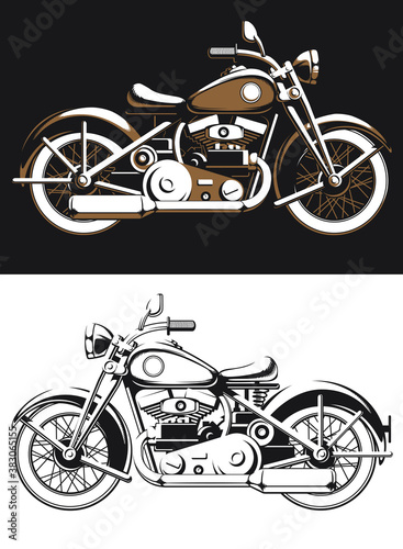 Silhouette vintage biker motorcycle sideview vector isolated old rider logo on black and white style